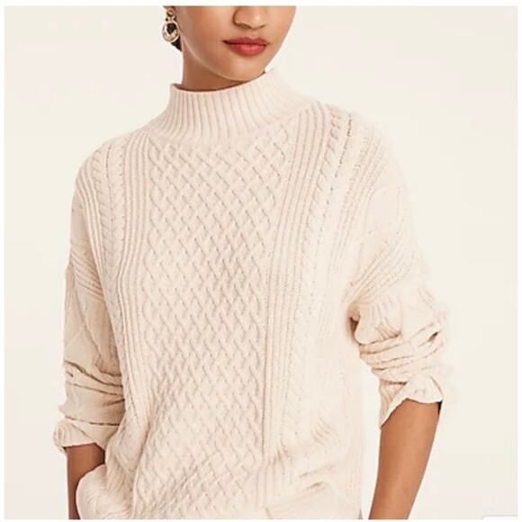 J Crew sweater Large Fisherman Cotton Cable Knit Mockneck long Style BD709 - Picture 2 of 15